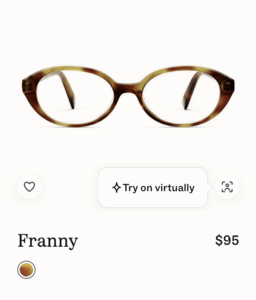 Screenshot of Warby Parker shopping interface