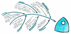 Fishbone diagram with turquoise lines.